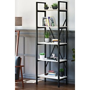 Metal Ayaklı 5 Raflı Kitaplık - 60x180cm - Beyaz