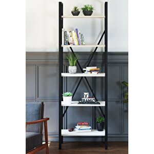 Metal Ayaklı 5 Raflı Kitaplık - 60x180cm - Beyaz