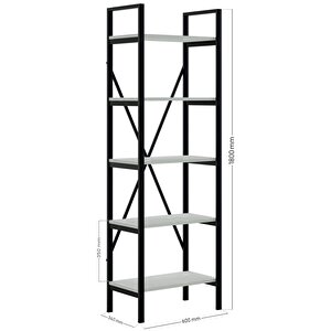 Metal Ayaklı 5 Raflı Kitaplık - 60x180cm - Beyaz