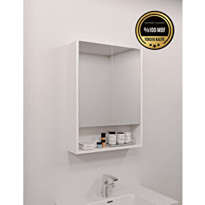 Lotus Mdf 2 Kapaklı Aynalı Banyo Dolabı Lavabo Üstü Dolap Çok Amaçlı Banyo Dolabı Beyaz