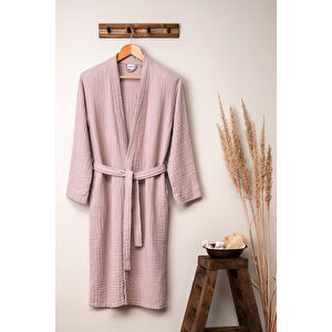 Unisex Kimono 4 Kat Müslin Bornoz Pudra
