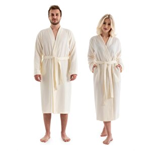 Unisex Kimono 4 Kat Müslin Bornoz Ekru
