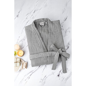 Unisex Kimono 4 Kat Müslin Bornoz Gri