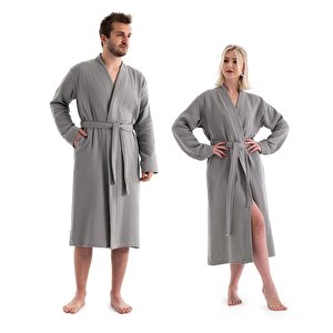 Unisex Kimono 4 Kat Müslin Bornoz Gri
