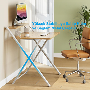 Metal Ayaklı Laptop Masası, Katlanır Çalışma Masası, Raflı Masa, Katlanır Laptop Sehpası ÇAM