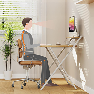Metal Ayaklı Laptop Masası, Katlanır Çalışma Masası, Raflı Masa, Katlanır Laptop Sehpası ÇAM