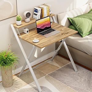 Metal Ayaklı Laptop Masası, Katlanır Çalışma Masası, Raflı Masa, Katlanır Laptop Sehpası ÇAM