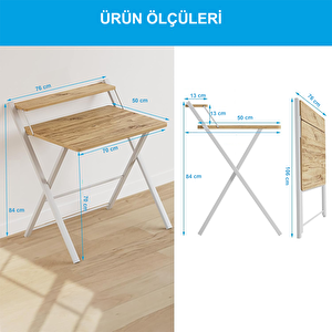 Metal Ayaklı Laptop Masası, Katlanır Çalışma Masası, Raflı Masa, Katlanır Laptop Sehpası ÇAM