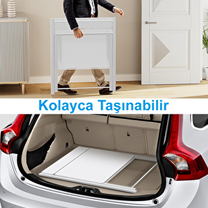 Metal Ayaklı Laptop Masası, Katlanır Çalışma Masası, Raflı Masa, Katlanır Laptop Sehpası Beyaz