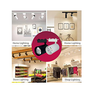 3 Adet 30w Led Ray Spot Lamba 1 Metre Raylı Mağaza Ve Vitrin Armatürü Beyaz Kasa