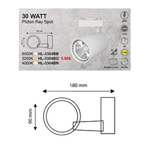 3 Adet 30w Led Ray Spot Lamba 1 Metre Raylı Mağaza Ve Vitrin Armatürü Beyaz Kasa