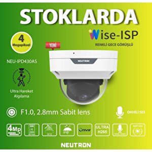 Neutron Neu-ipd430as 4mp 2.8mm Sabit Lens Dahili Sesli Gece Renkli Colorhunter Wise-isp Onvif H.265+ Ip Dome Kamera