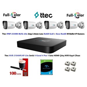 2mp Dahili Sesli Ve Gece Renkli 4 Kameralı 2tb Disk Tak Çalıştır Hazır Ip Kamera Seti