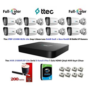 2mp Dahili Sesli Ve Gece Renkli 8 Kameralı 6tb Disk Tak Çalıştır Hazır Ip Kamera Seti