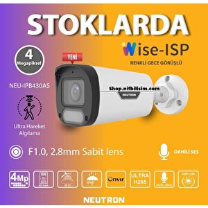 Neutron Neu-ipb430as 4mp 2.8mm Sabit Lens  Dahili Sesli Gece Renkli Colorhunter Wise-isp Onvif H.265+ Ir Bullet Ip Kamera