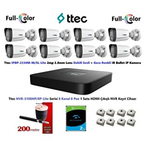 2mp Dahili Sesli Ve Gece Renkli 8 Kameralı 2tb Disk Tak Çalıştır Hazır Ip Kamera Seti