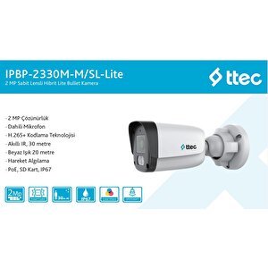Ipbp-2330m-m/sl-lite 2mp 2.8mm Sabit Lens Dahili Sesli Gece Renkli Ir Bullet Ip Kamera Sadece Poe İle Çalışır