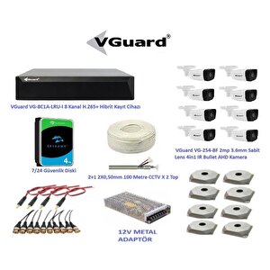 Vguard 2mp 8 Kameralı Dış Ortam Ahd Hd-tvi Full Kamera Seti 4tb Disk