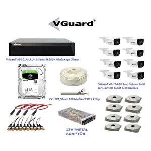 Vguard 2mp 8 Kameralı Dış Ortam Ahd Hd-tvi Full Kamera Seti 500gb Disk