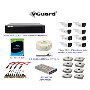 Vguard 2mp 8 Kameralı Dış Ortam Ahd Hd-tvi Full Kamera Seti 2tb Disk
