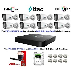 2mp Dahili Sesli Ve Gece Renkli 8 Kameralı 500gb Disk Tak Çalıştır Hazır Ip Kamera Seti