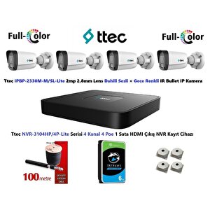 2mp Dahili Sesli Ve Gece Renkli 4 Kameralı 6tb Disk Tak Çalıştır Hazır Ip Kamera Seti