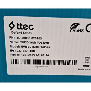 Nvr-3216hm/16p-4k 16 Kanal 16 Poe 2 Sata H.265+ 4k Nvr Kayit Cihazı