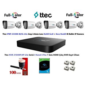2mp Dahili Sesli Ve Gece Renkli 4 Kameralı 1tb Disk Tak Çalıştır Hazır Ip Kamera Seti