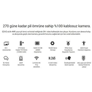 Ezviz Cs-bc1c 4mp 10400 Mah Bataryalı H.265 2.4 Ghz Wifi Dış Ortam 2k Bullet Ip Kamera