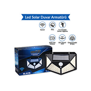 Hl-5163 100 Ledli Güneş Enerjili Dış Mekan Solar Duvar Armatürü Beyaz Işık