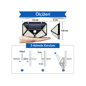 Hl-5163 100 Ledli Güneş Enerjili Dış Mekan Solar Duvar Armatürü Beyaz Işık