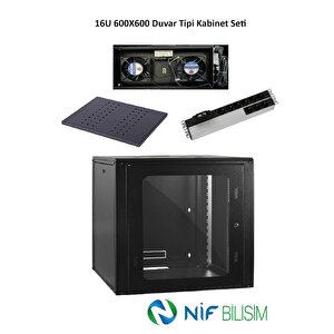 Ulusal 16u 600x600 Duvar Tip Kabinet Seti 2li Duvar Tipi Fan 9lu Pdu Priz 600mm Sabit Raf Dahil Set