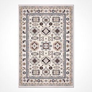 Kutay Beyaz Etnik Desen Halı Ky02 - 100x200 100x200 cm