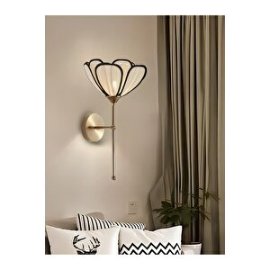 Modern Tasarım Rose Çiçek Lale Aplik Kablolu Elektrikle Çalışır Eskitme Gold Sarı Gövde Ekru Kumaş