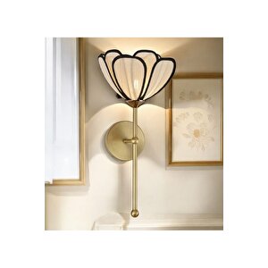 Modern Tasarım Rose Çiçek Lale Aplik Kablolu Elektrikle Çalışır Eskitme Gold Sarı Gövde Ekru Kumaş