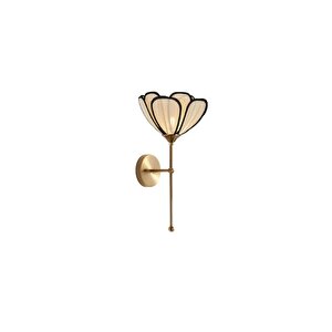 Modern Tasarım Rose Çiçek Lale Aplik Kablolu Elektrikle Çalışır Eskitme Gold Sarı Gövde Ekru Kumaş