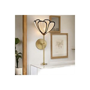 Modern Tasarım Rose Çiçek Lale Aplik Kablolu Elektrikle Çalışır Eskitme Gold Sarı Gövde Ekru Kumaş