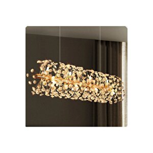 Luxury Collection Modern Sarkıt Kristal Taşlı Avize Yemek Masası Elips Gold Sarı 100 Cm