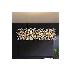 Luxury Collection Modern Sarkıt Kristal Taşlı Avize Yemek Masası Elips Gold Sarı 100 Cm