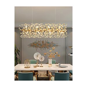 Luxury Collection Modern Sarkıt Kristal Taşlı Avize Yemek Masası Elips Gold Sarı 100 Cm