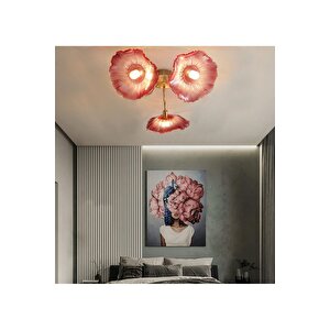 Luxury Modern Exclusive Tasarım Lila Renkli Kristal Camlı Avize Flower Çiçek Üçlü Eskitme Gold Sarı