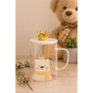 Taç Kapaklı Sweet Bear Borosilikat  450 Ml Kupa