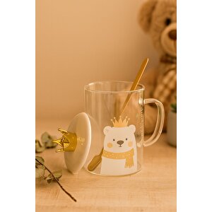 Taç Kapaklı Sweet Bear Borosilikat  450 Ml Kupa