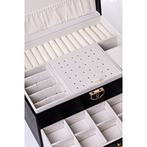 Ecrou Modern 2 Çekmeceli Takı Mücevher Kutusu Organizer Düzenleyici Siyah 13 X 23 X 10 Cm