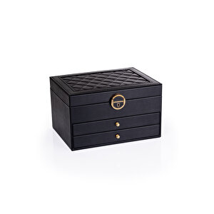 Modern 2 Çekmeceli Takı Mücevher Kutusu Organizer Düzenleyici Siyah 13 X 23 X 10 Cm