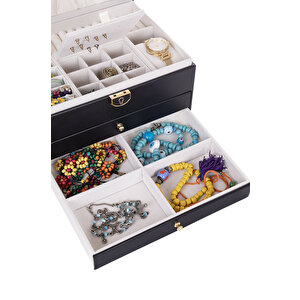 Ecrou Modern 2 Çekmeceli Takı Mücevher Kutusu Organizer Düzenleyici Siyah 13 X 23 X 10 Cm