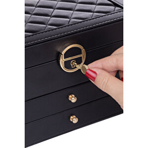 Ecrou Modern 2 Çekmeceli Takı Mücevher Kutusu Organizer Düzenleyici Siyah 13 X 23 X 10 Cm