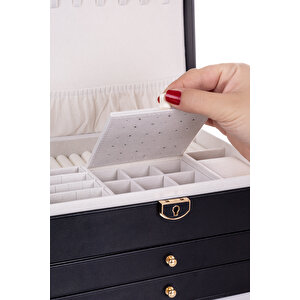 Ecrou Modern 2 Çekmeceli Takı Mücevher Kutusu Organizer Düzenleyici Siyah 13 X 23 X 10 Cm