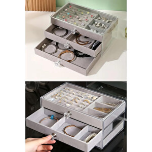 Ecrou Modern 3 Çekmeceli Takı Bijuteri Mücevher Kutusu Organizer Düzenleyici Şeffaf 13 X 23 X 10 Cm