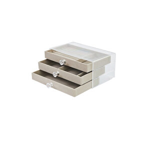 Modern 3 Çekmeceli Takı Bijuteri Mücevher Kutusu Organizer Düzenleyici Şeffaf 13 X 23 X 10 Cm